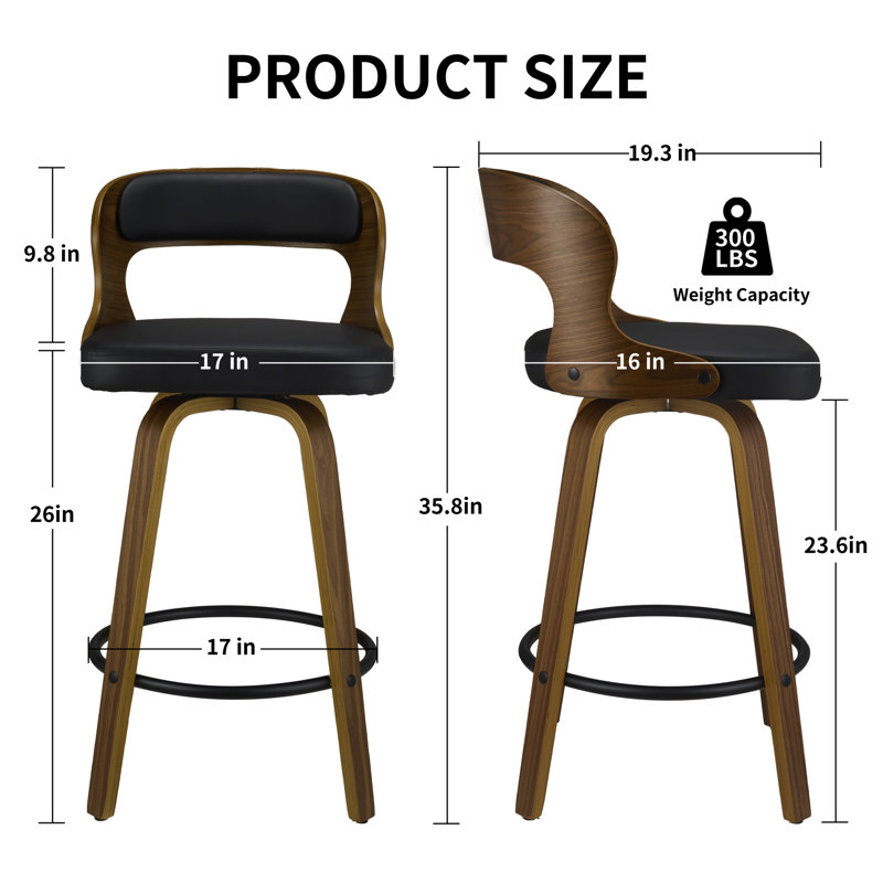 Tabouret de bar et de comptoir pivotant, Noir/noyer