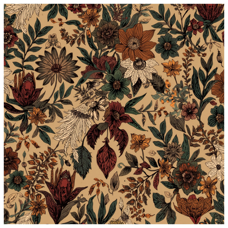Rideaux de douche à motif floral beige, L 70 po x H 84 po