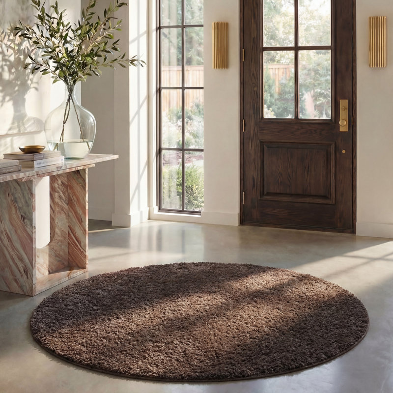 Brittney Performance solid color shag rug, Brown, Rond 9 pi