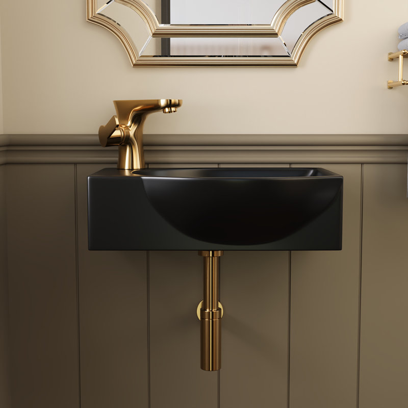 DeerValley 400mm L x 280mm W Ceramic Specialty Sink with Overflow, Black