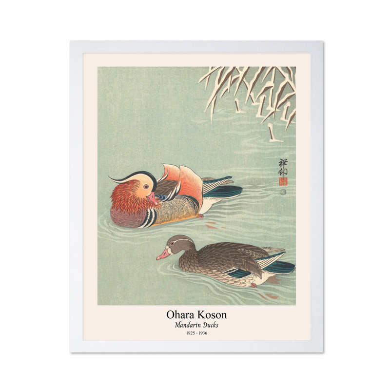 Ohara Koson - Mandarin Ducks, Poster, 18"H x 24"W, White Framed