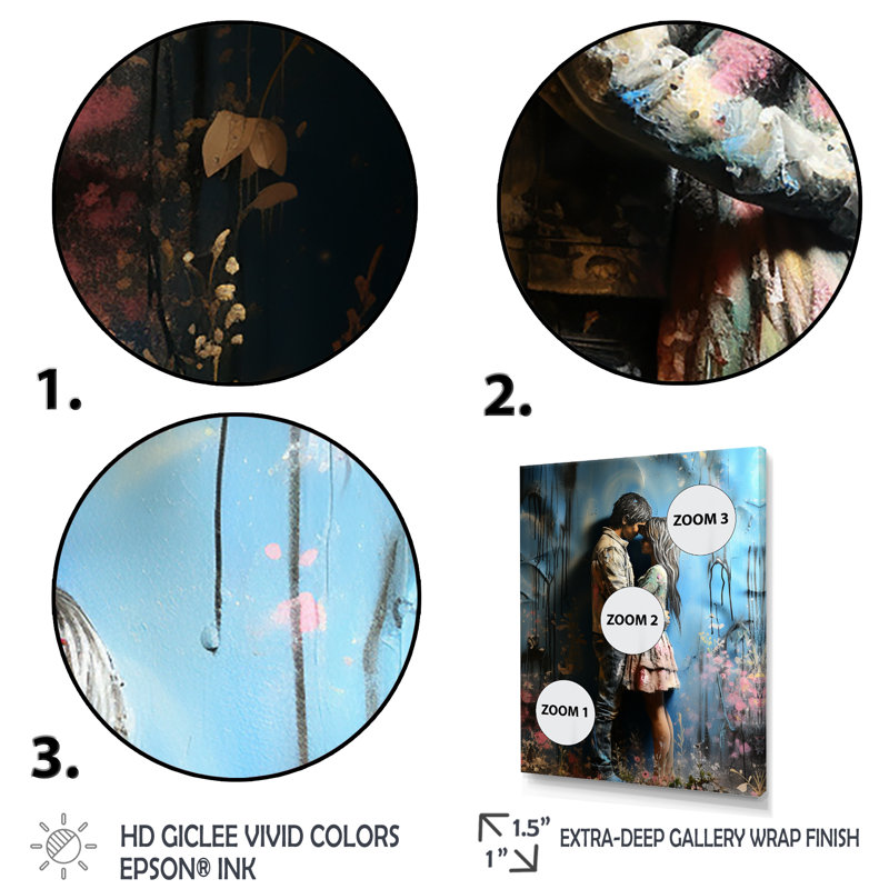 «Street Art Romantic Couple», Cadre flottant noir, H 20 po x l 12 po x P 1 po