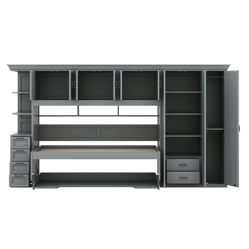 Lit escamotable simple avec bureau, lit escamotable mural avec garde-robe et armoire de rangement, lit rabattable moderne