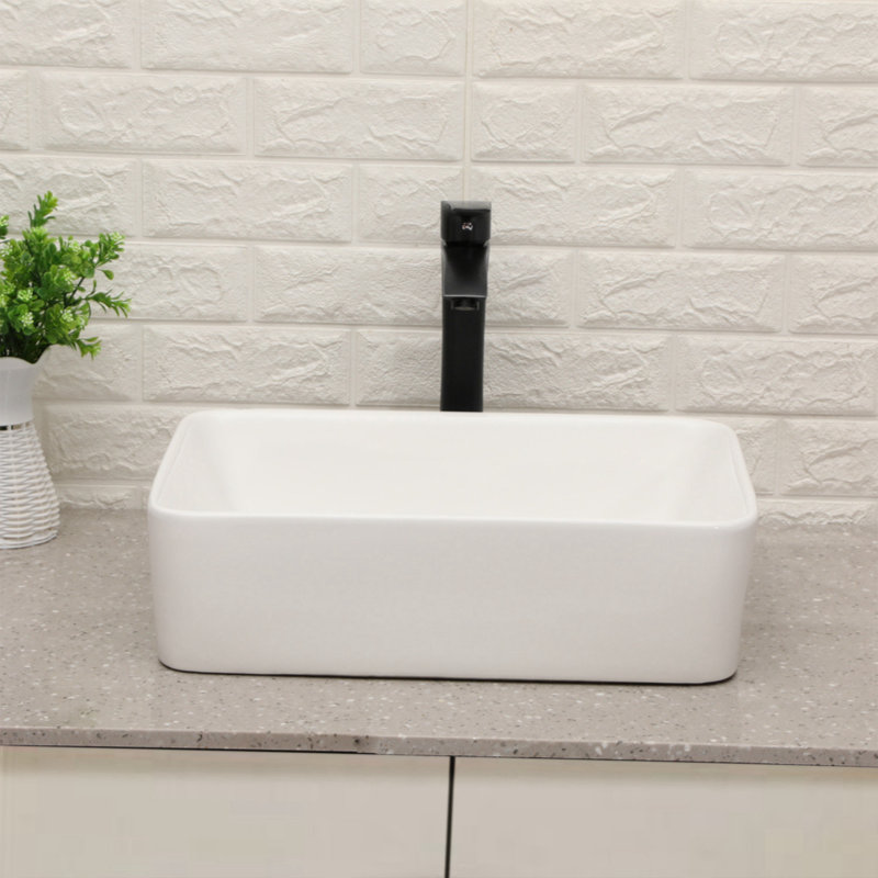 Wenty 15'' White Ceramic Rectangular Bathroom Sink with Faucet