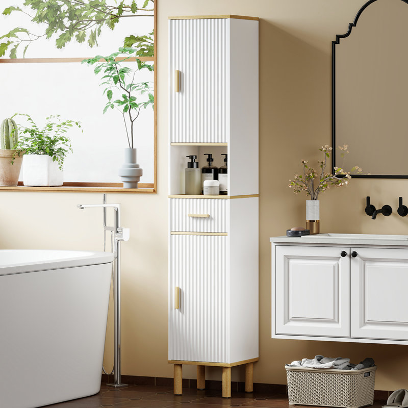 Armoire de salle de bain haute avec tiroir, blanc