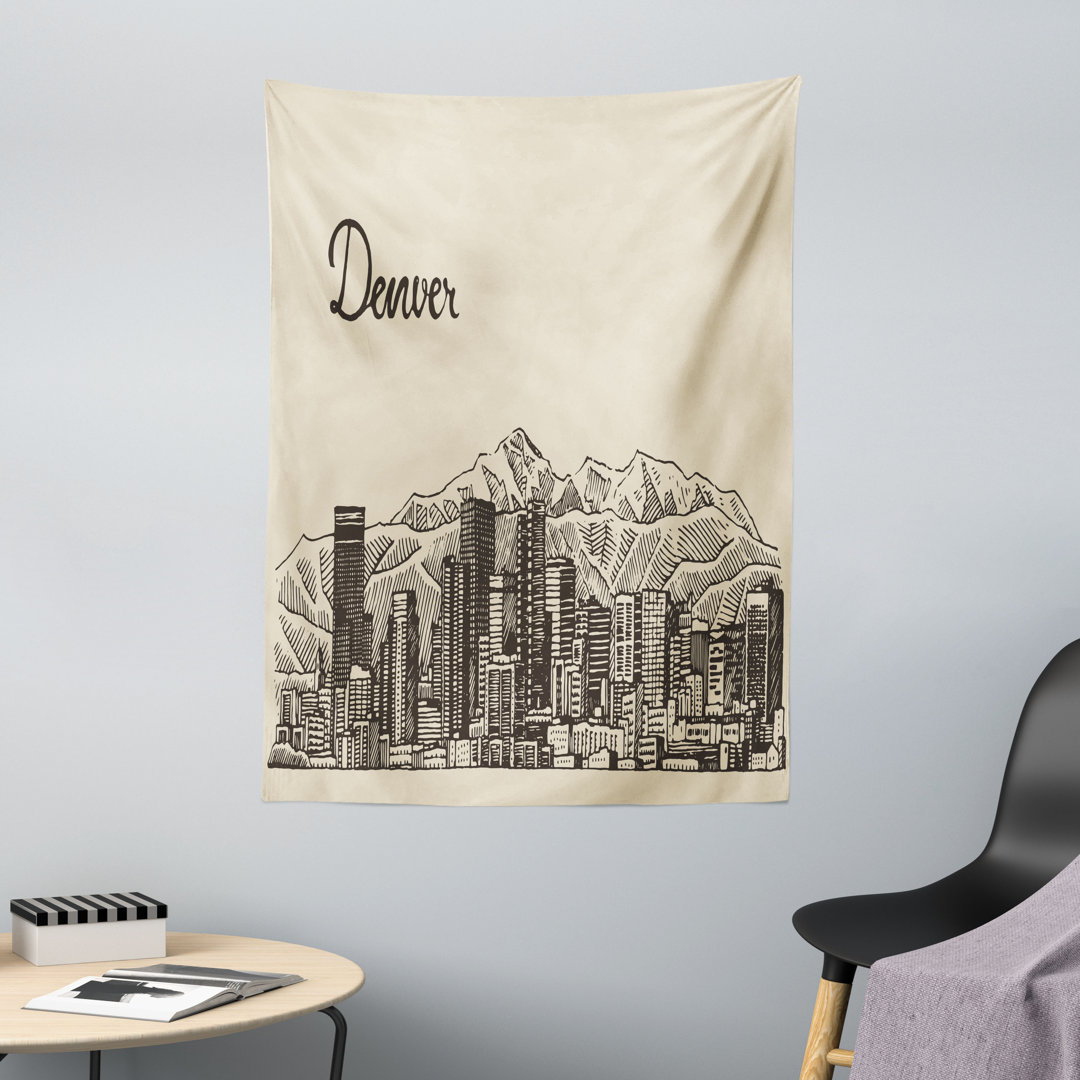 Wandteppich, Denver City Skyline Sketch, Colorado, Beige Dunkelbraun