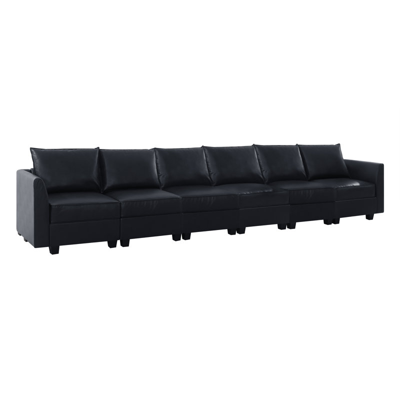 Canapé modulaire en cuir convertible Rudie, Similicuir noir