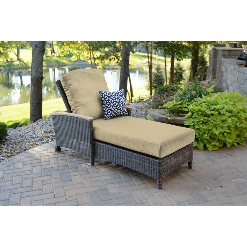 Bella Outdoor Teak Chaise Lounge, Spectrum Sand Sunbrella® Plainweave, Brown
