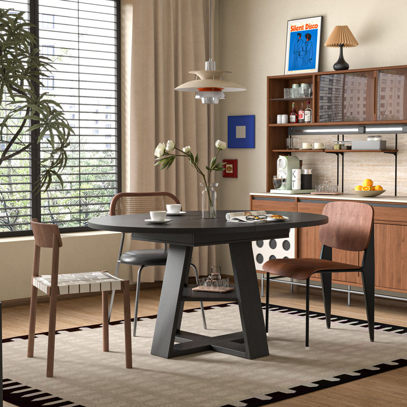 Extendable Dining Table For 4-6 People, Round Dining Table, Black