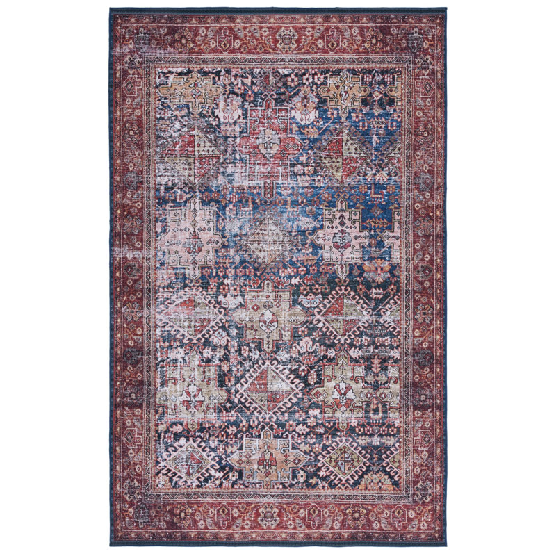 Gadbois Oriental Navy/Rust Area Rug, Rectangle 5' x 8'