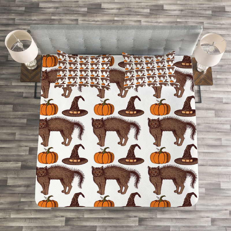 Adelai Brown/Orange Microfibre Bedspread Set, 220 x 264 cm