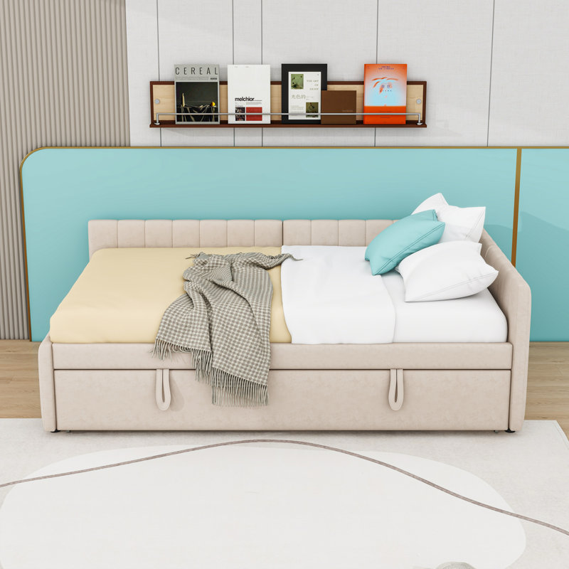 Full Upholstered Daybed with Trundle, Beige