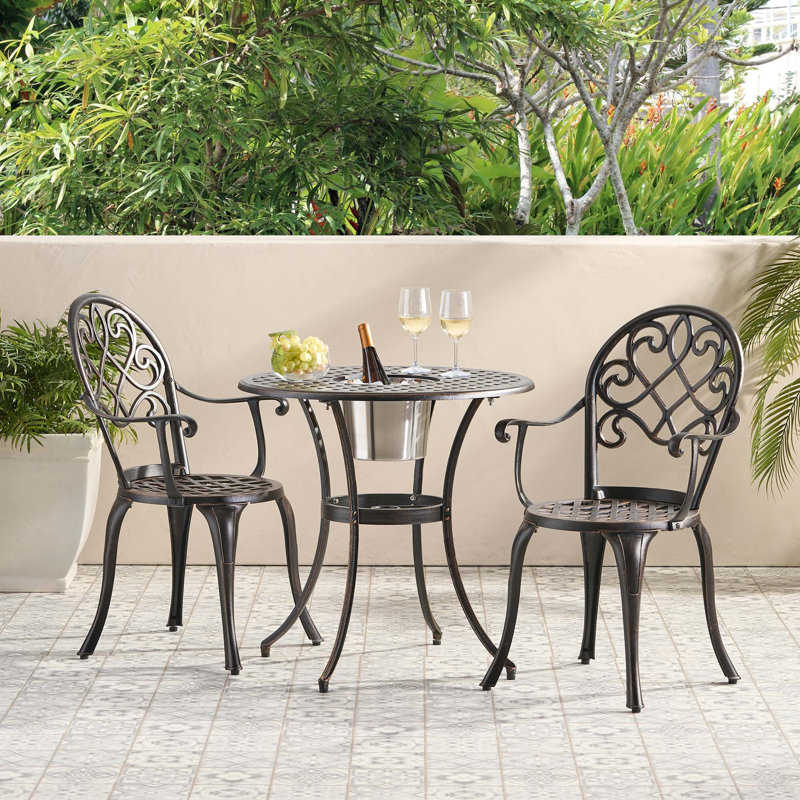 Cast Aluminum Bistro Set with Built-in Ice Bucket