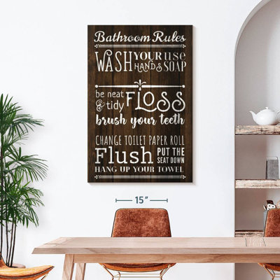 Rustic Bathroom Rules Canvas Print