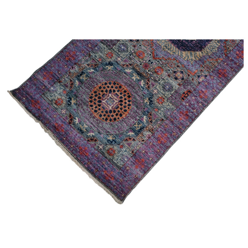 Hand Knotted Wool Area Rug in Gray And Purple