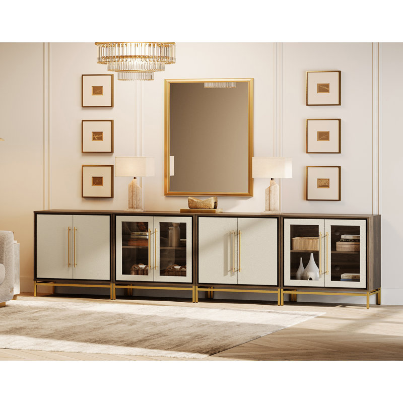 Meuble audio-vidéo WAMPAT avec portes en cuir texturé