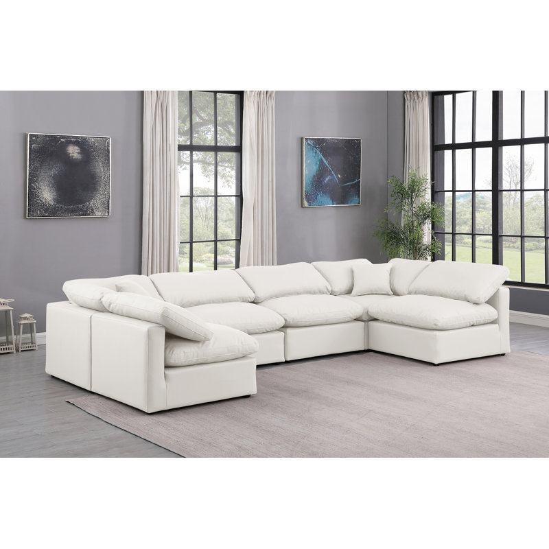 Canapé modulaire en similicuir 6 pièces Itala, Cuir crème végétalien