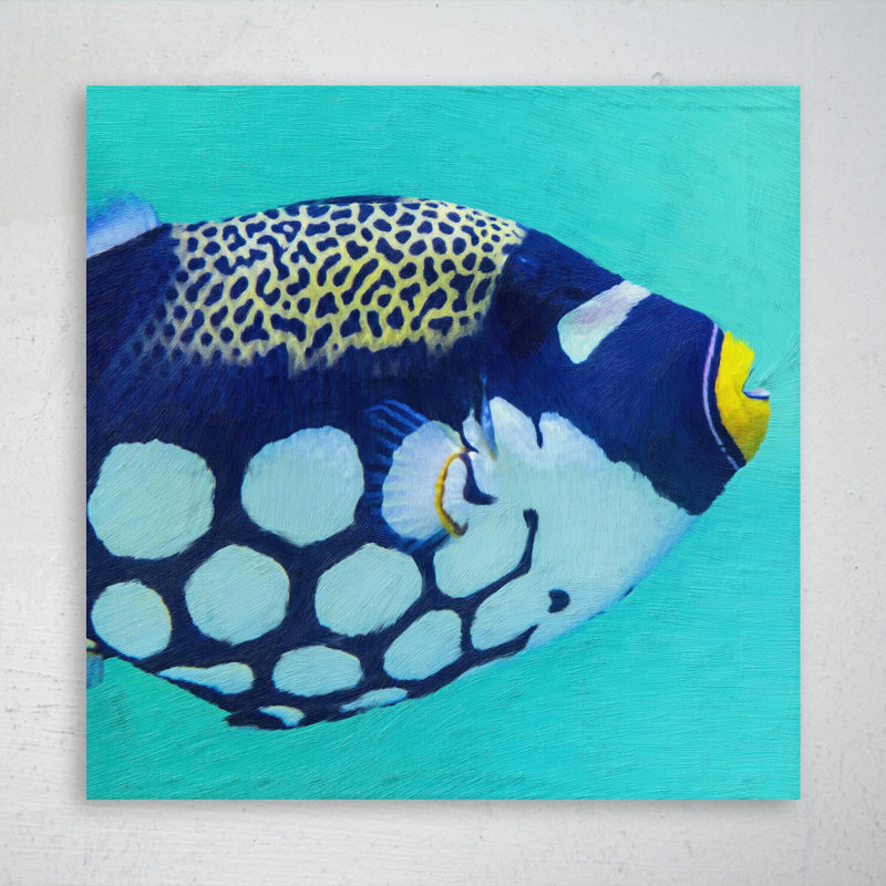 Blue And White Tang Fish - Wrapped Canvas Painting, 12" W x 12" H