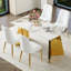 Ensemble de table de salle à manger luxueux avec pieds papillon dorés et chaises d'unité centrale blanches | Plateau en pierre frittée moderne pour les maisons élégantes