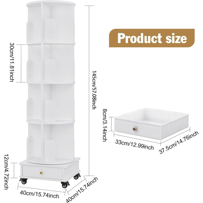 40 cm W Book Cart Bookcase, 57 ″H x 15.7 ″W x 15.7″ D