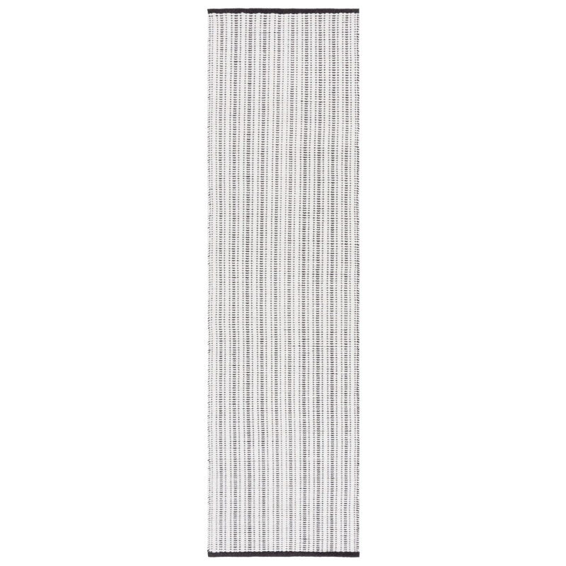 909 Hand Woven Cotton/Wool Striped Rug in Brown/Ivory, Runner 2'3" x 8'