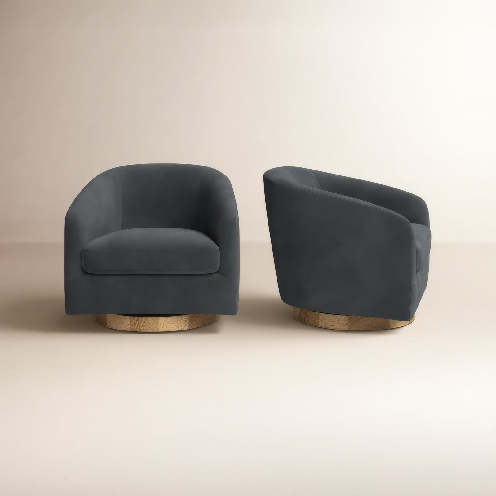 Bennett Swivel Barrel Chair, Bella Asphalt Velvet