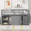 Lit mezzanine double bas avec cabinet, tablettes et bureau portatif à roulettes, lit multifonctionnel