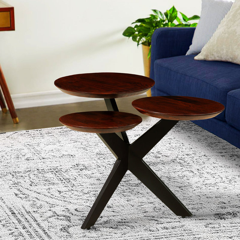 Table basse moderne avec plateau en bois 3 niveaux