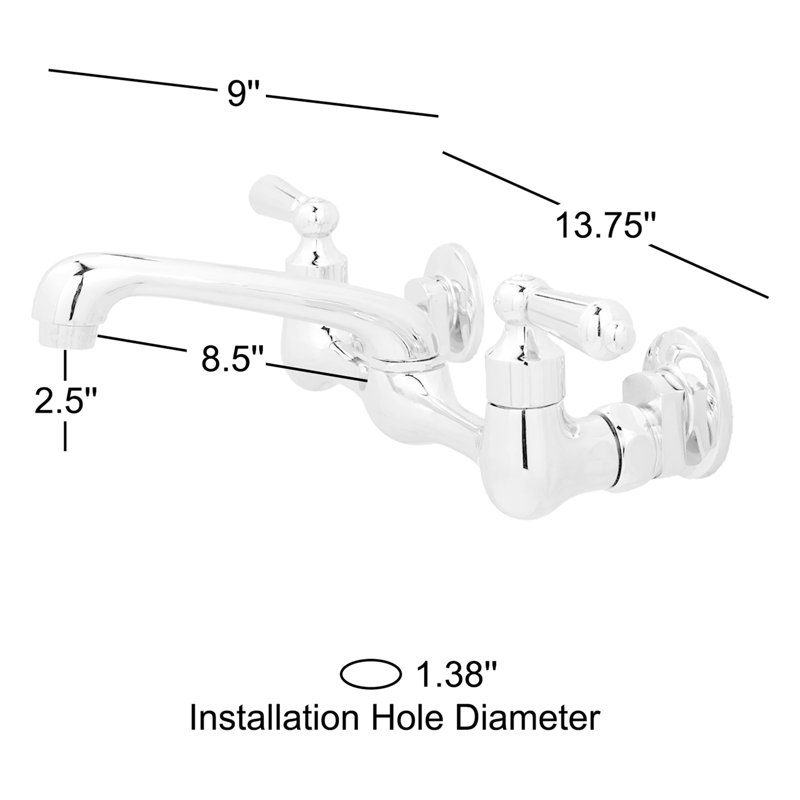 Wall-Mount Bridge Kitchen Faucet with Variable Center