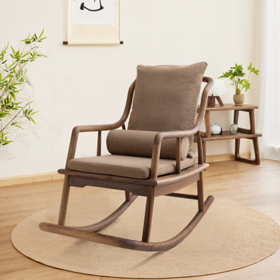  Rocking Chair Black Walnut Wood Luxurious Upholstered Rocking Chair