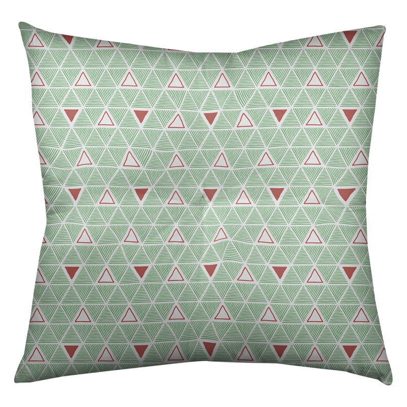 Coussin de sol classique à motif de triangles dessinés à la main, 26 po x 26 po, Vert/rouge