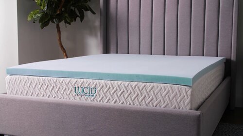Lucid Comfort Collection 3 in. Gel and Aloe Infused Memory Foam Topper - Full, Blue