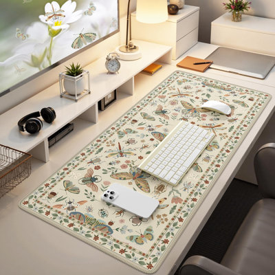 Beige Large Mouse Pad, Desk Matt for Desktop XXL Desk Mat for Keyboard and Mouse, Anti-Slip Big Mousepad Computer Mat with Stitched Edges, 15.7 x 35.4 inComes with a pure white mug as a gift