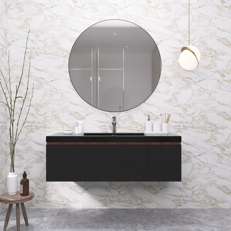 Meuble-lavabo moderne à rayures avec lavabo simple