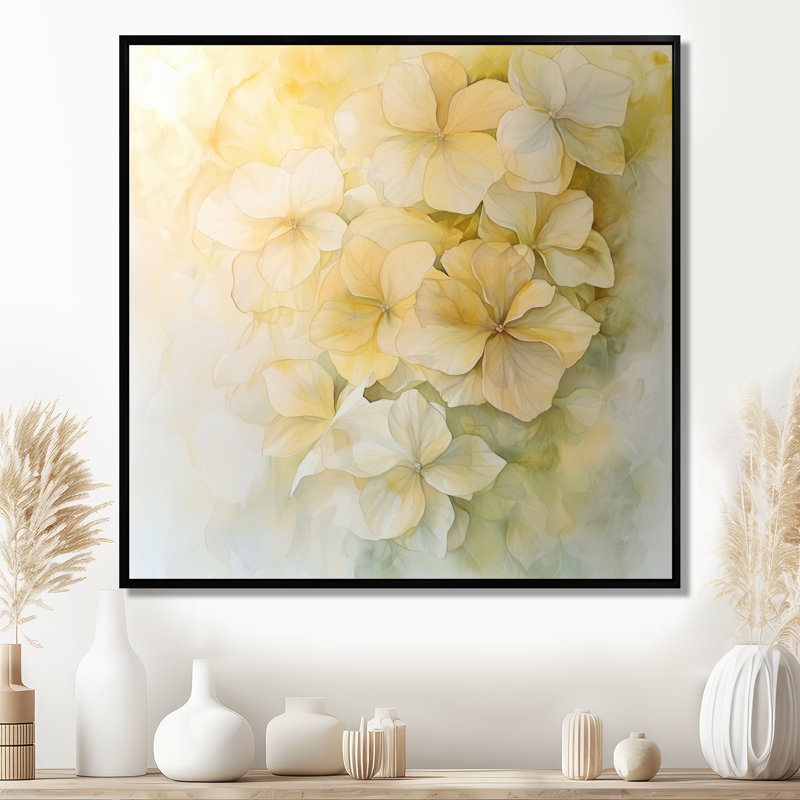 Hortensia en flou artistique de l'été III - Art mural floral, H 16 po x l 16 po, Impression encadrée flottante