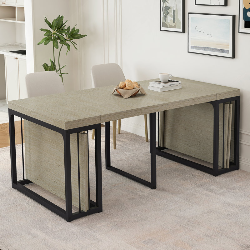 Table de salle à manger moderne extensible, d'une longueur de 23,62 po à 118 po, pouvant accueillir 2 à 10 personnes, plateau de table en panneau de fibres à densité moyenne avec cadre de support en métal robuste, pour petits appartements et grands rassemblements (blanc antique)