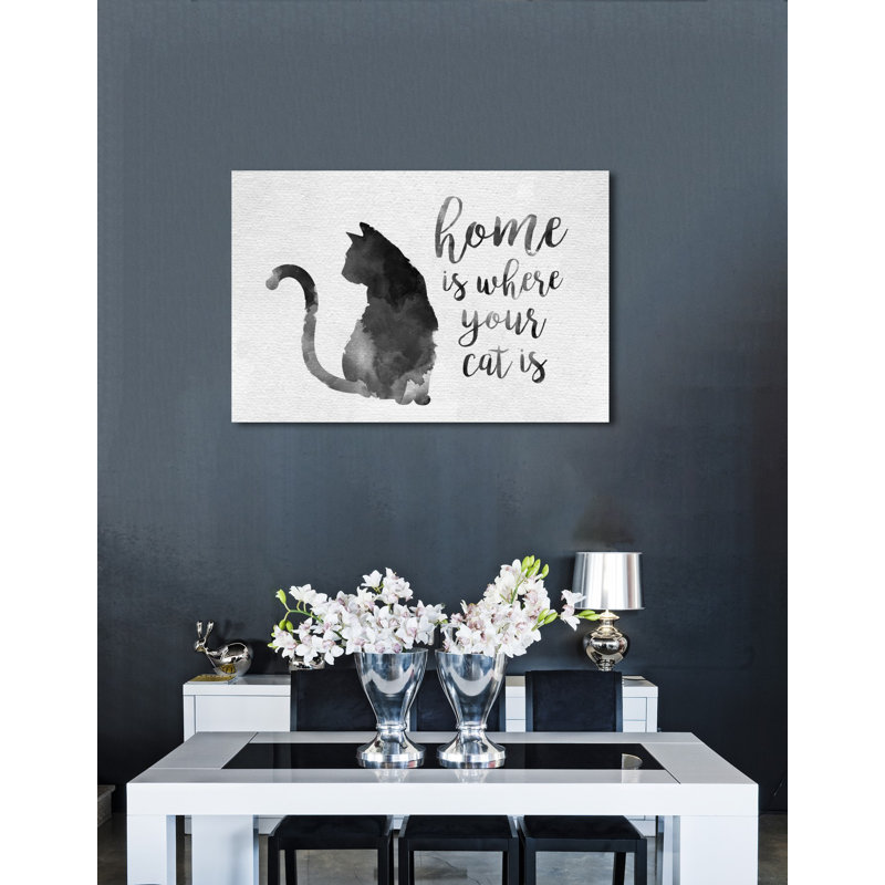 «Cat is Home», reproduction d'art textuel sur toile tendue, H 10 po x l 15 po x P 1,5 po