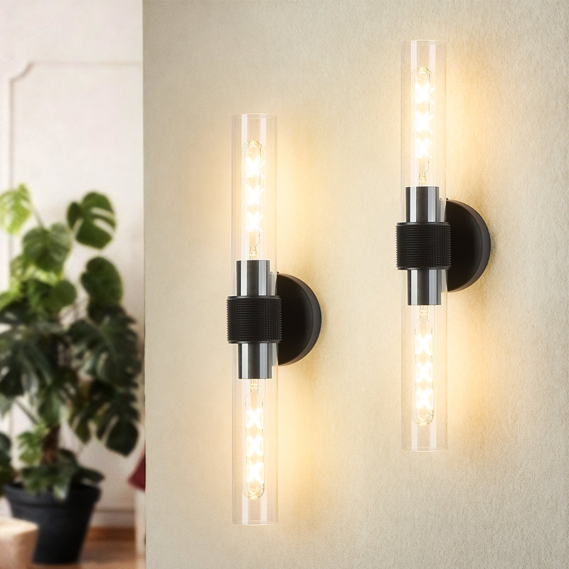 20.3" Black Wall Sconces Bathroom Lighting with Clear Glass, Hardwired Modern Wall Decor Light fixtures(Set of 2)