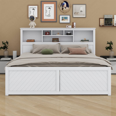 King Platform Bed with USB-Equipped Storage Headboard and 2 Drawers