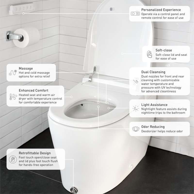 5-Series Electronic Toilet with Elongated Seat and Remote