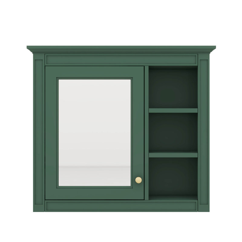 Armoire à pharmacie 30 po x 28 po avec miroir, rangement mural pour salle de bain, avec 3 tablettes ouvertes, armoire avec porte réfléchissante