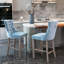 Tabourets de bar contemporains rembourrés en velours avec décoration capitonnée à boutons et pieds en bois, garniture cloutée en chrome, chaises de bar de style loisir, tabourets de bar, ensemble de 2 (bleu clair), SW2002LB-243002229