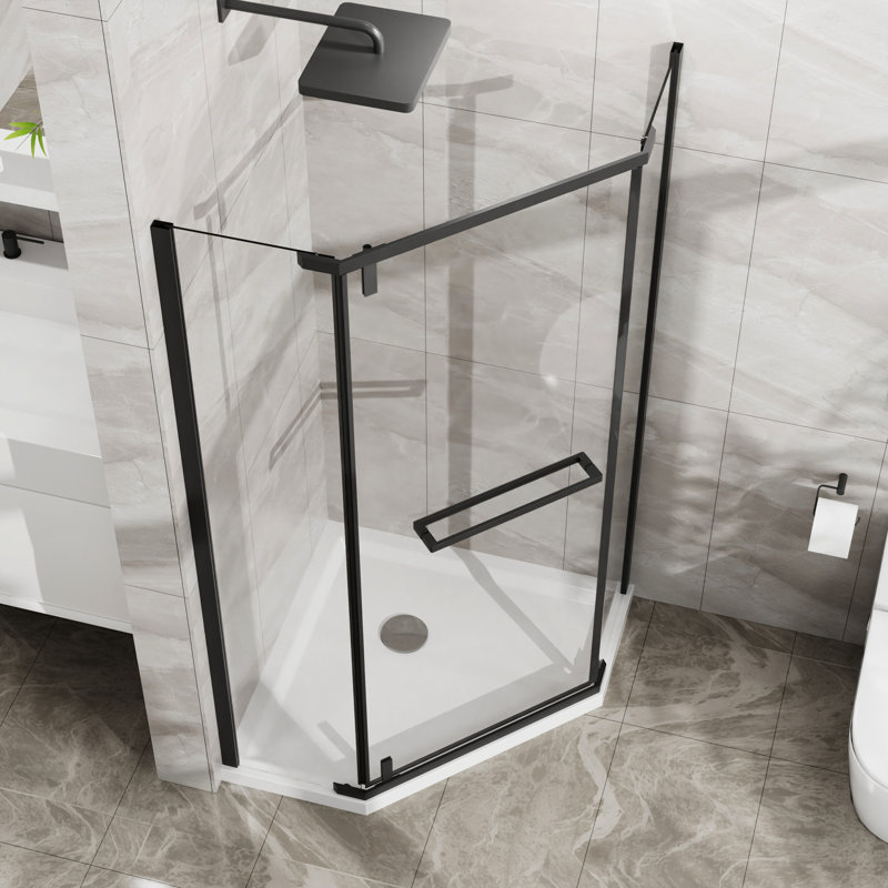 Matte Black -Angle Shower Enclosure 36X36x72 - Clear Tempered Glass, 304 Stainless Steel Anchors 36 In.D X In.W 72 In.H Black, Button Head Screws