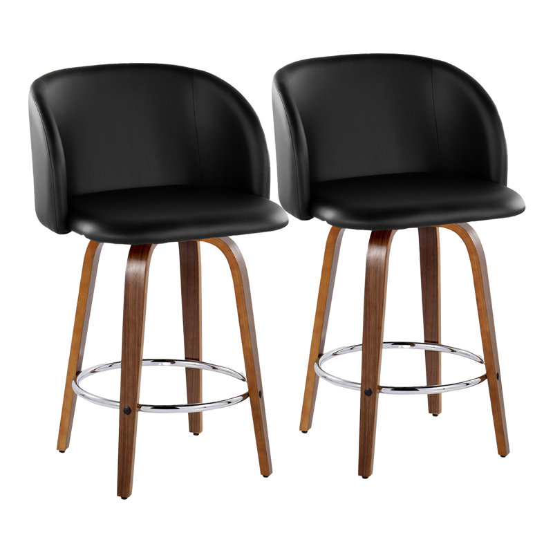 Terrance Fixed-Height Bar & Counter Stools With Bent Wood Legs & Round Footrest, Counter Stool (25” Seat Height)”