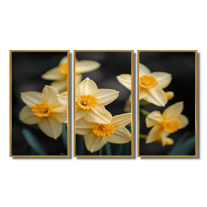 - Daffodils Wall Art Print Set, 28" H x 36" W x 1" D, Gold Floater Framed Canvas