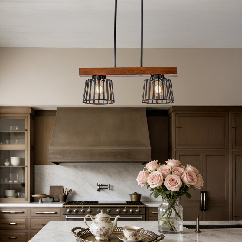 Luminaire suspendu pour îlot de cuisine 21 pouces 2 lumières Noir, Deux lumières