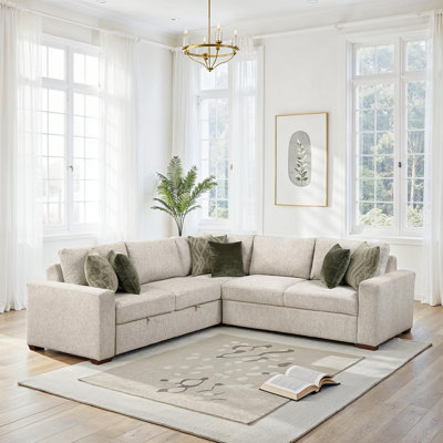 Orrin 107.5" Modern & Contemporary Sectional - Microfiber Sectional Sofa with Pull-Out Bed, Comfortable Seating, and 6 Pillows.