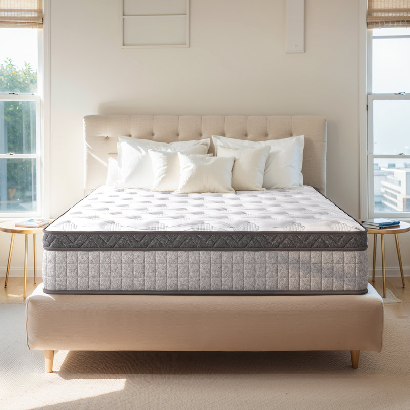 12" Diamond Hybrid Mattress With Innerspring And Cooling Gel Memory Foam For Pressure Relief And Motion Isolation, Twin