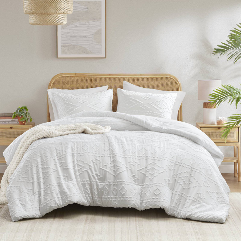 Ensemble d'édredon en jacquard capitonné Gigi, Blanc, Édredon double / grand + 2 taies décoratives sta