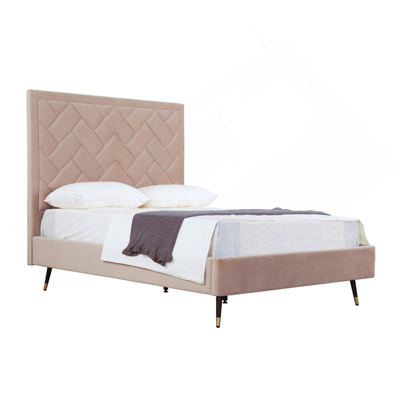Lit double en velours Crosby, Naturel, Lit double